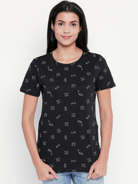 

Honey by Pantaloons Women Black Printed Round Neck T-shirt