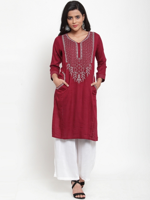 

Kiaasa Women Maroon Yoke Design Kurta with Trousers