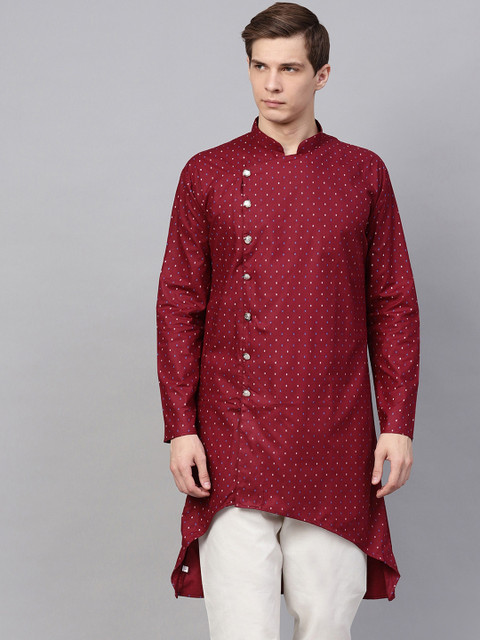 

SOJANYA Men Maroon Printed Straight Kurta