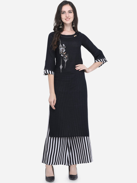 

Mirchi Fashion Women Black & White Embroidered Kurta with Palazzos