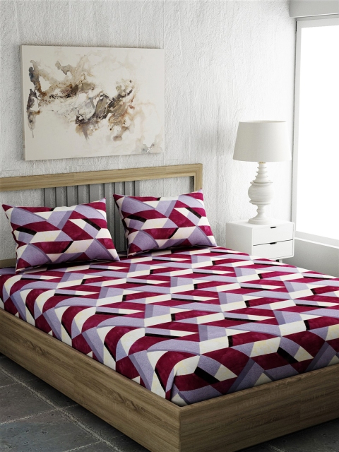 

EverHOME Maroon & Grey Geometric 144 TC Cotton 1 Queen Bedsheet with 2 Pillow Covers