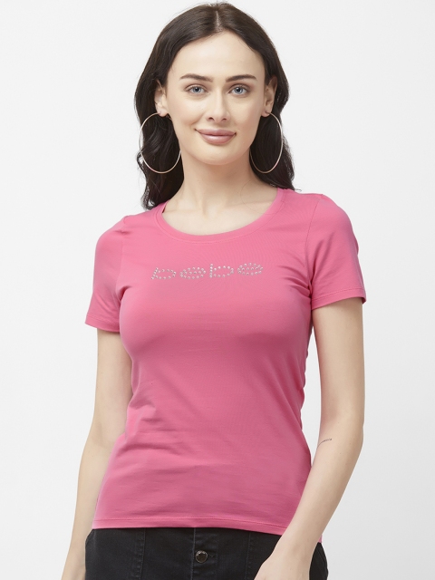 

bebe Women Pink Solid Round Neck T-shirt