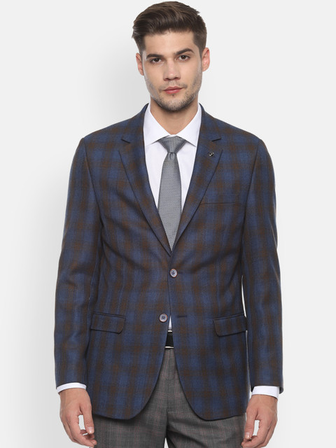 

Van Heusen Men Brown & Blue Checked Slim-Fit Blazers