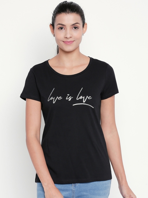 

Honey by Pantaloons Women Black Printed Round Neck T-shirt
