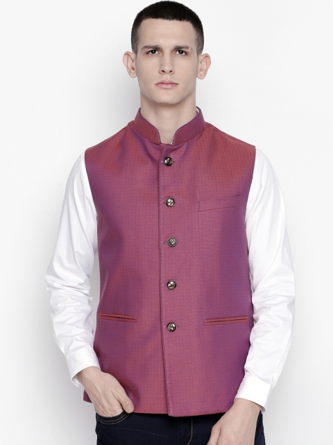 

Blacksmith Men Magenta Solid Nehru Jackets