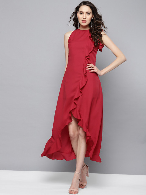 

STREET 9 Women Red Solid Ruffled A-Line Dress