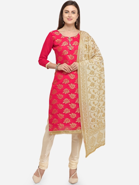 

Blissta Pink & Off-White Cotton Blend Unstitched Dress Material
