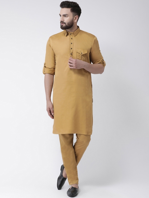 

I Know Men Khaki Brown Solid Pathani Kurta