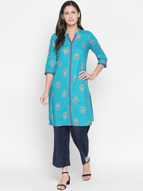 

RANGMANCH BY PANTALOONS Women Green Floral Printed Straight Kurta