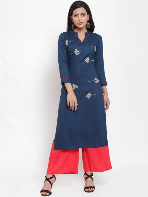 

Kiaasa Women Navy Blue & Black Embroidered Kurta with Palazzos