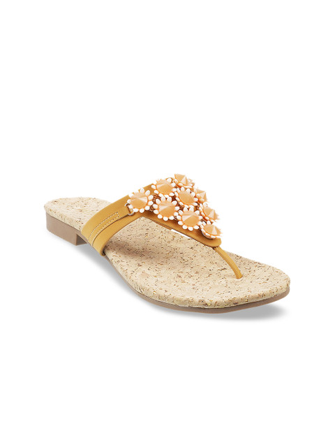 

Metro Women Beige Embellished T-Strap Flats