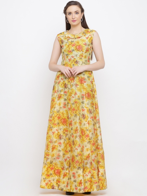 

Indian Virasat Women Yellow Floral Print Maxi Dress