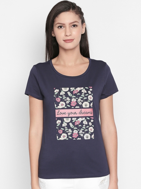 

Honey by Pantaloons Women Navy Blue Printed Round Neck T-shirt