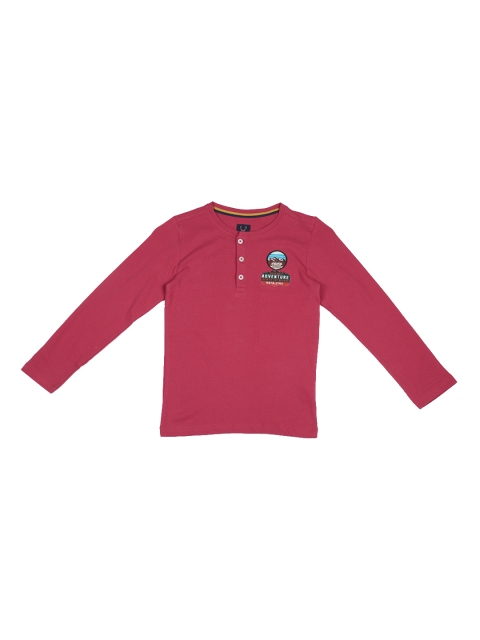 Allen Solly Junior Boys Pink Self Design Henley Neck T-shirt