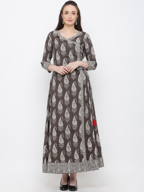 

Indian Virasat Women Printed Taupe Maxi Dress