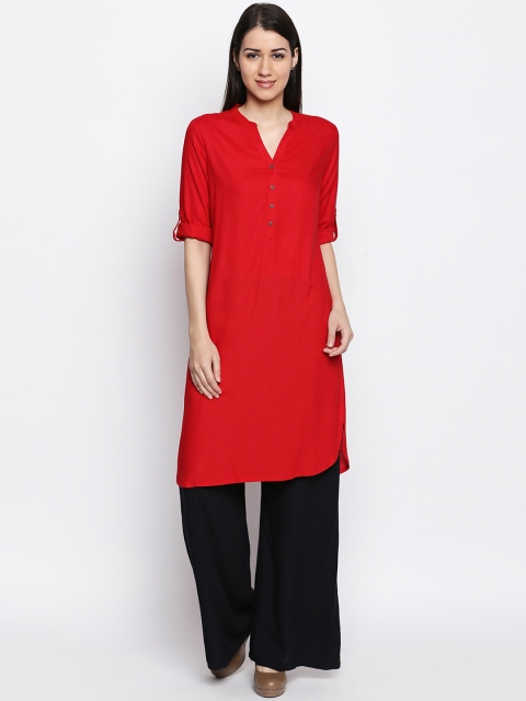

RANGMANCH BY PANTALOONS Women Red Solid Straight Kurta