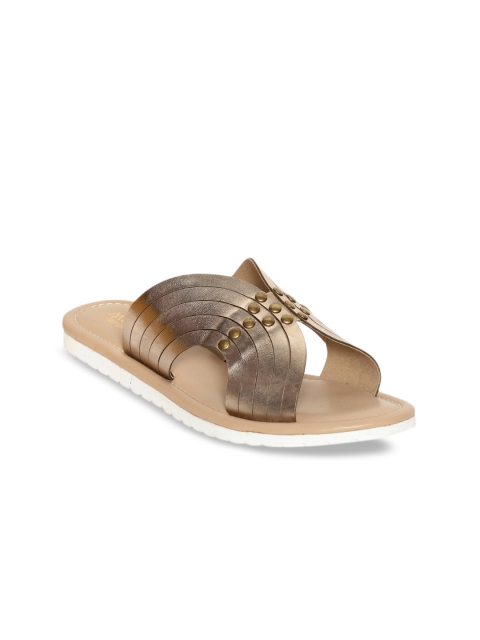 

Monrow Women Gold-Toned Solid Open Toe Flats