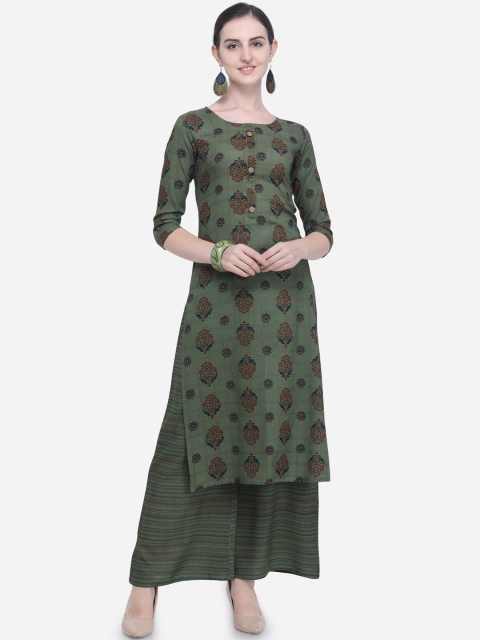 

Mirchi Fashion Women Green Printed Kurta with Palazzos