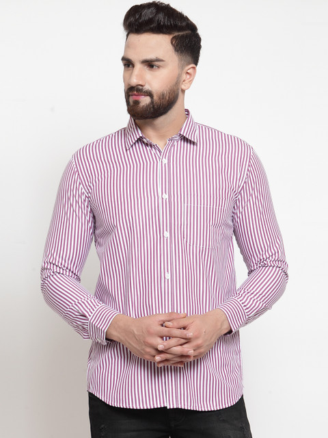 

JAINISH Men Purple Classic Slim Fit Striped Casual Shirt