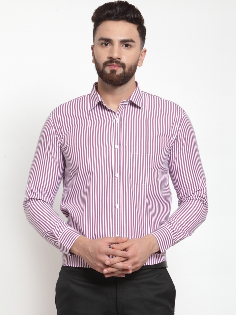 

JAINISH Men Purple & White Slim Fit Striped Formal Shirt