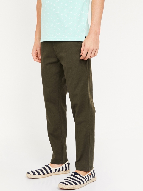 

Bossini Men Olive Green Tapered Fit Solid Regular Trousers
