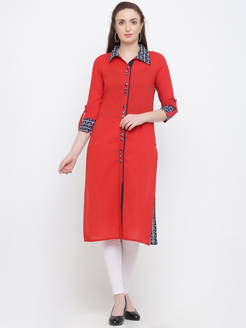 

Indian Virasat Women Red Solid Straight Kurta