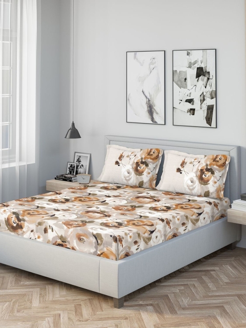 

DDecor Brown Floral 210 TC Cotton 1 King Bedsheet with 2 Pillow Covers