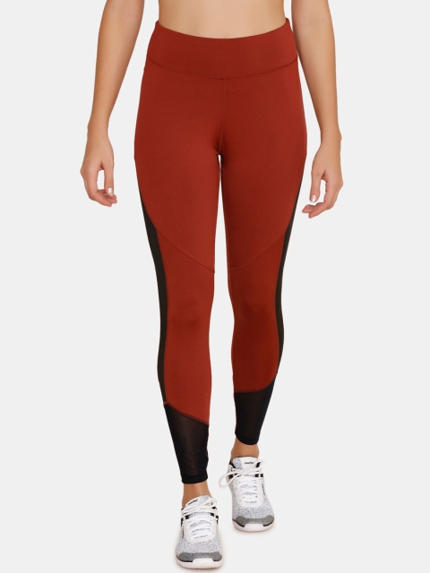 

Zelocity by Zivame Women Maroon & Black Colourblocked Ankle-Length Leggings