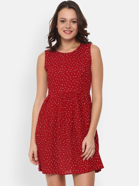 

People Women Printed Maroon Fit and Flare Dress