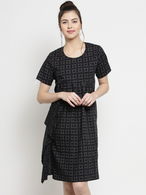 

J Style Women Checked Black A-Line Dress