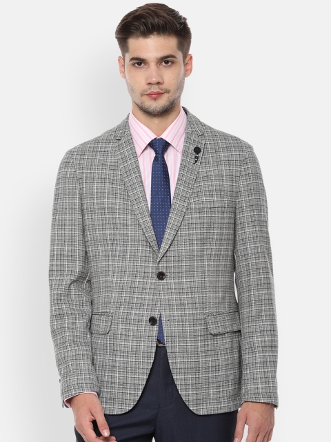 

V Dot Men Grey & Black Checked Slim-Fit Blazers