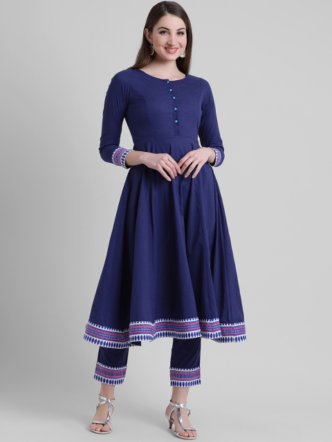 

Aayna Women Blue Striped Kurta with Trousers