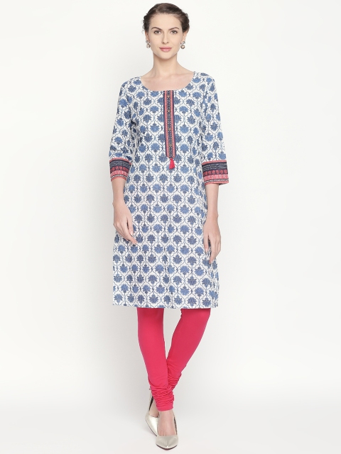 

RANGMANCH BY PANTALOONS Women Off-White & Blue Printed Straight Kurta