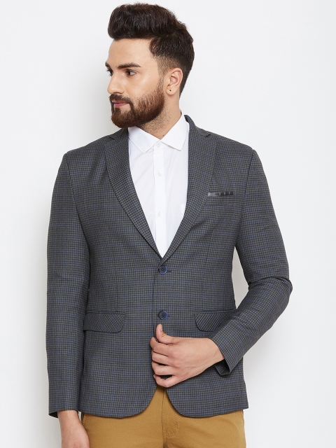 

Canary London Men Grey & Blue Checked Slim-Fit Blazers