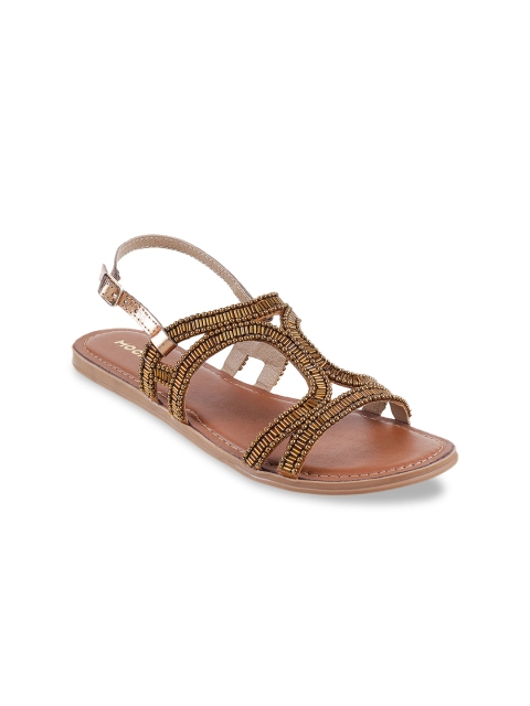 

Mochi Women Bronze-Toned Embellished Open Toe Flats