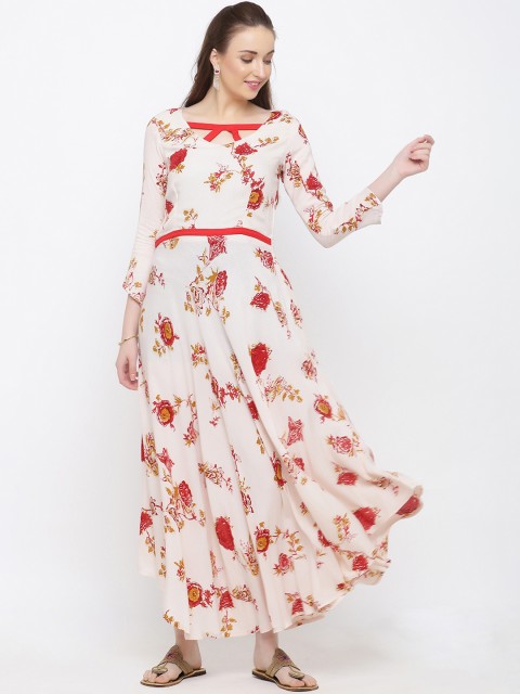 

Indian Virasat Women Off-White & Red Floral Printed Maxi Dress