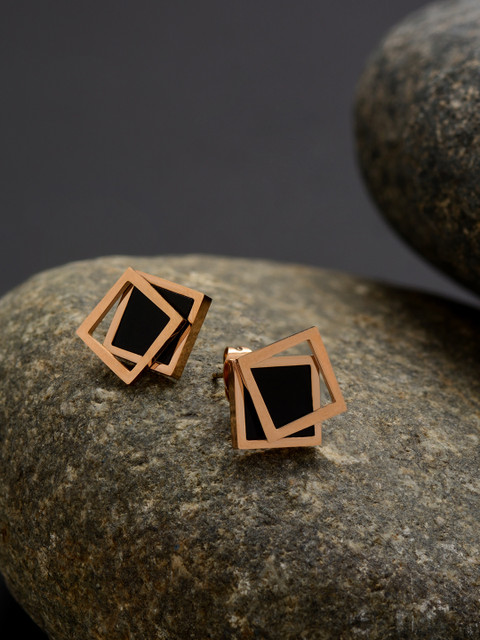 

E2O Gold-Plated & Black Geometric Studs, Rose gold