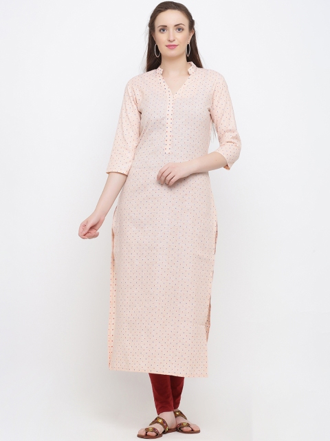

Indian Virasat Women Peach-Coloured & Blue Printed Straight Kurta