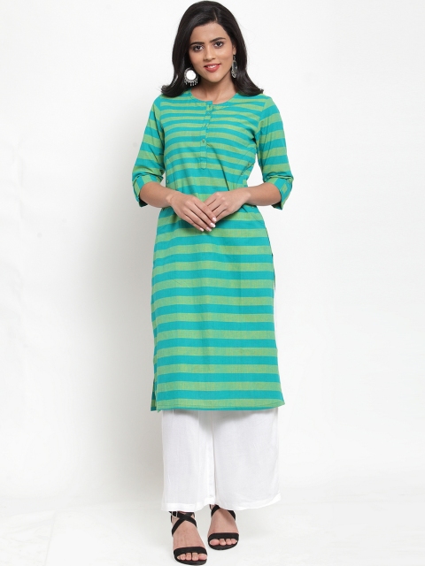 

Kiaasa Women Green Striped Straight Kurta