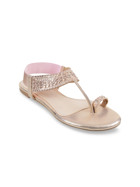 

Mochi Women Muted Gold-Toned Embellished One Toe Flats