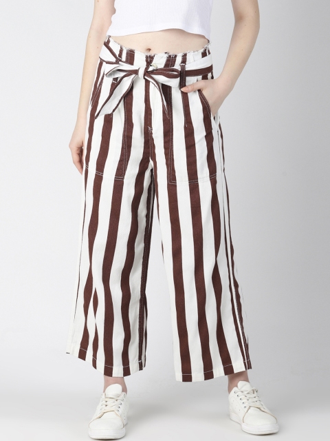 

Blue Saint Women Coffee Brown & White Regular Fit Striped Parallel Trousers