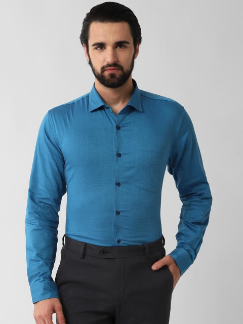 

Peter England Men Blue Regular Fit Self Design Formal Shirt