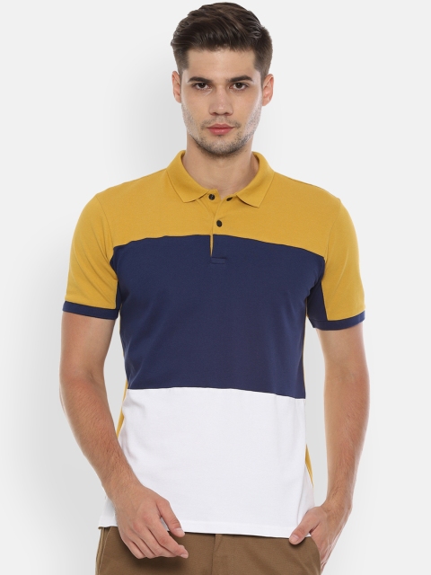 

Allen Solly Men Yellow & Blue Colourblocked Polo Collar T-shirt
