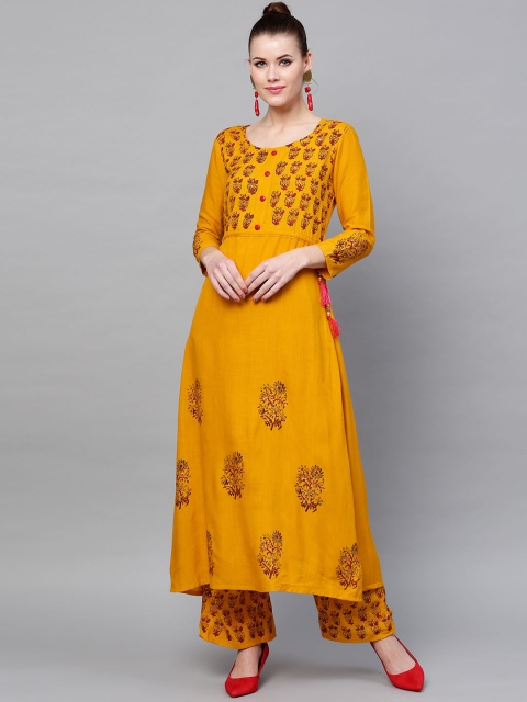 

Ishin Women Mustard Yellow Printed Kurta with Palazzos