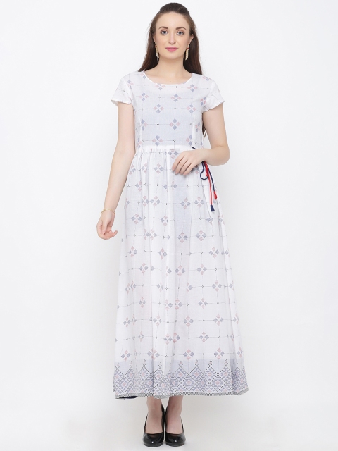 

Indian Virasat Women Printed White Fit and Flare Dress