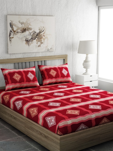 

EverHOME Red & White Striped 250 TC Cotton 1 Queen Bedsheet with 2 Pillow Covers