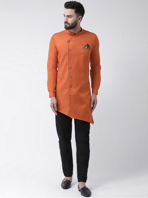 

I Know Men Orange & Black Solid Kurta with Trousers