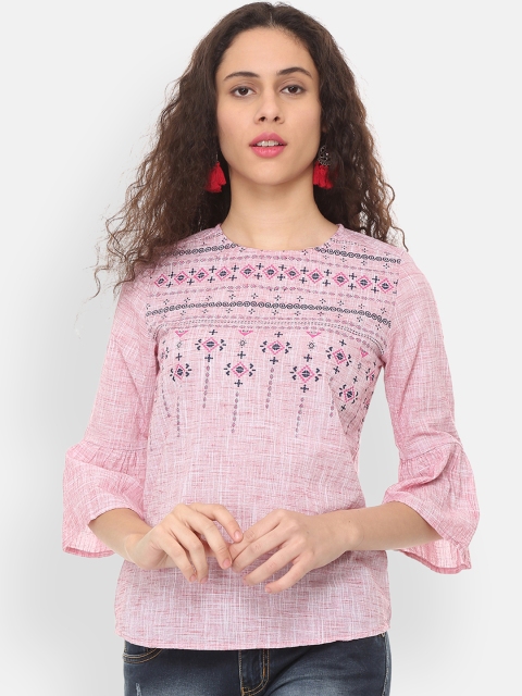 

People Women Pink Printed Pure Cotton Top