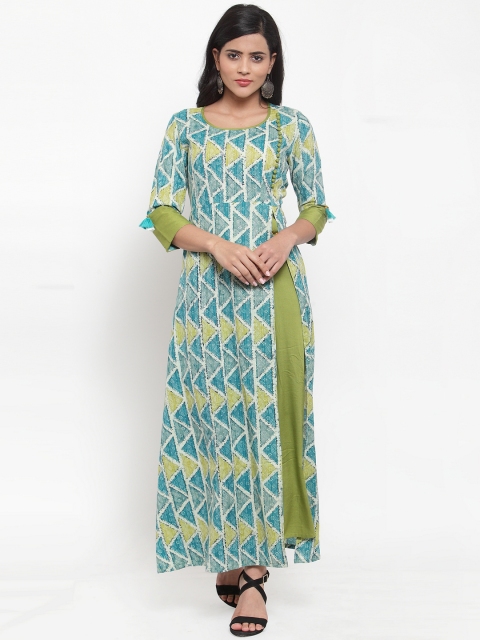 

Kiaasa Women Turquoise Blue & Green Printed Layered A-Line Kurta
