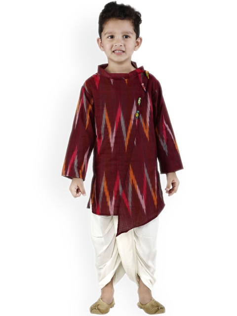 

LilPicks Boys Maroon & White Ikat Printed Kurta with Dhoti Pants